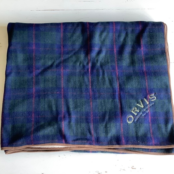 ORVIS double layer tartan plaid fleece throw blanket - Picture 1 of 10